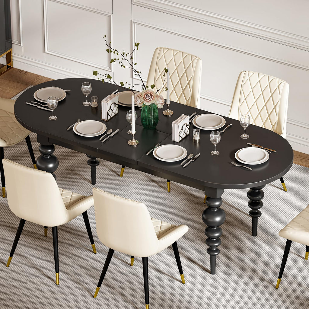 Oval Extendable Dining Table 67"-79", Mid-Century Modern Kitchen Table for 4-8, Black MDF Space-Saving Dining Table