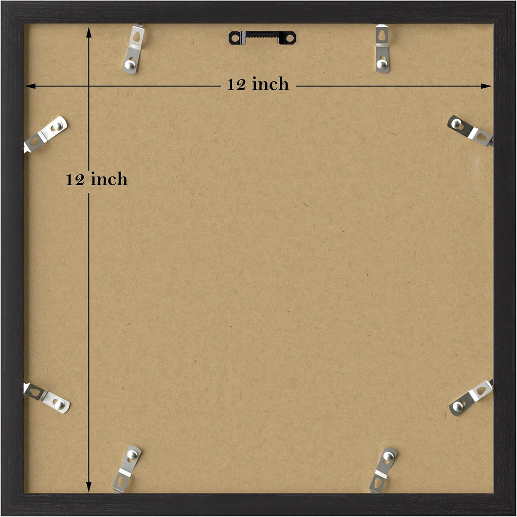 Picture Frames Set of 9, 12x12 in, Acrylic Cover, Black | Display Photo 8x8 with Mat or 12x12 without, Square Gallery