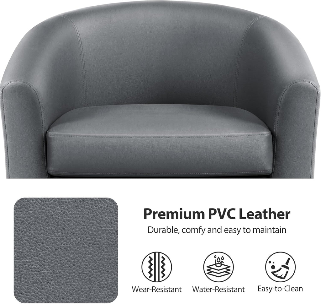 Accent Chairs, Faux Leather Barrel Armchairs Gray - Set of 2