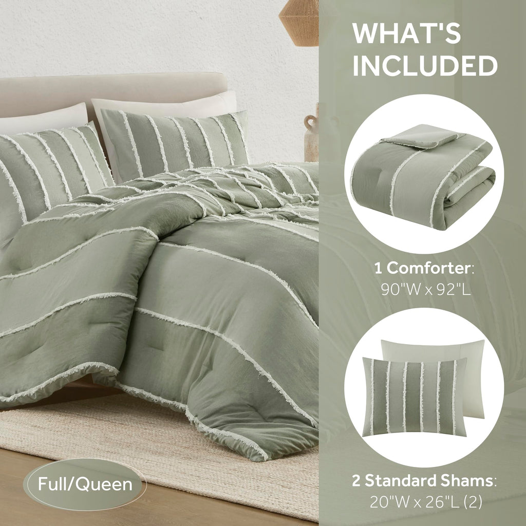 Comforter Set Boho Comforters Stripes, Clipped Jacquard, Cotton Comforter for Bed, All Season Poly