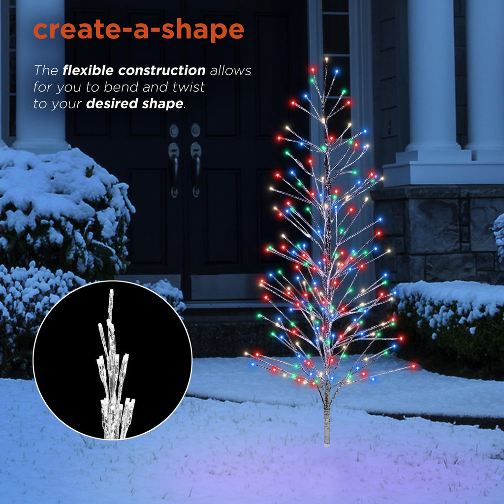 60" Tall Artificial Christmas Tree, 180 Multi-Colored LED Lights, Indoor Outdoor Plug-in Holiday Decoration or Lawn