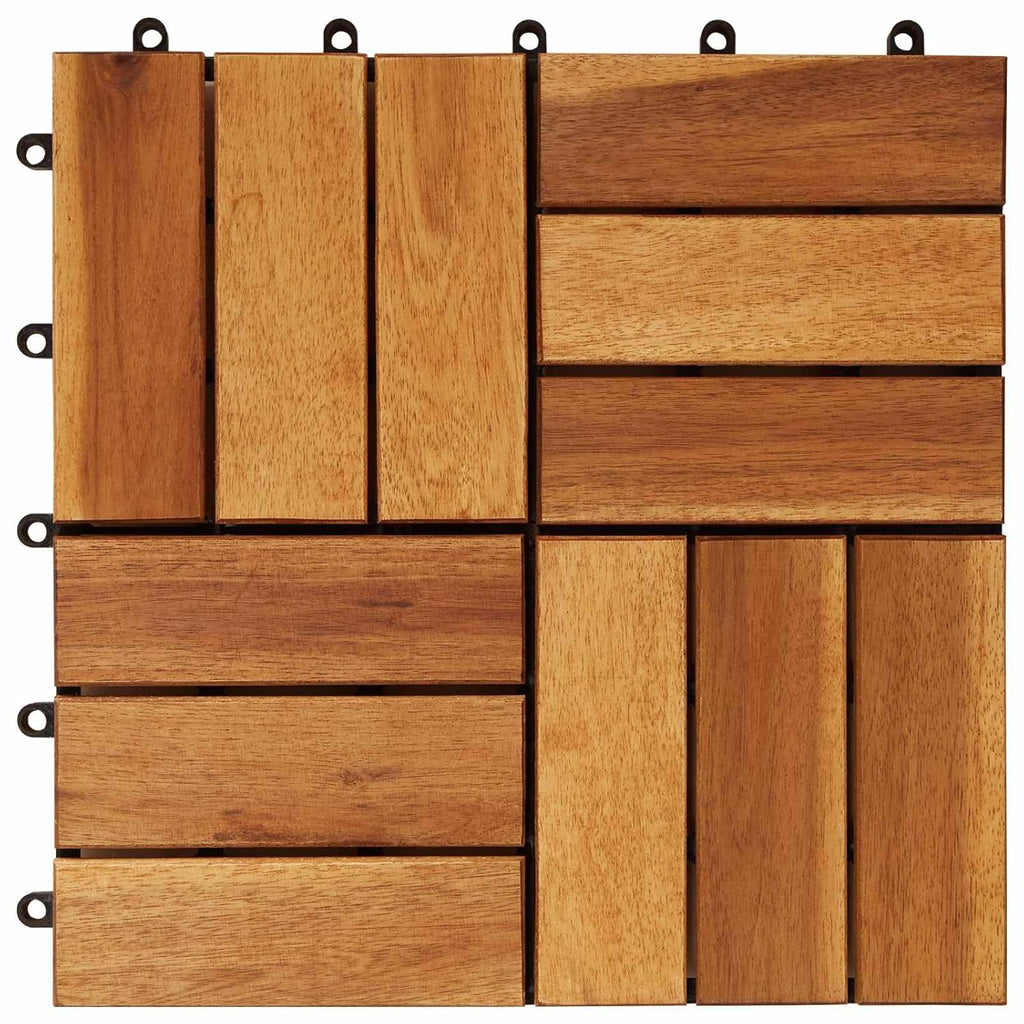 Acacia Hardwood Decking Tiles 12x12 Inch, 10 Pack Interlocking Wood Flooring for Indoor Balcony Patio Porch, Varnished