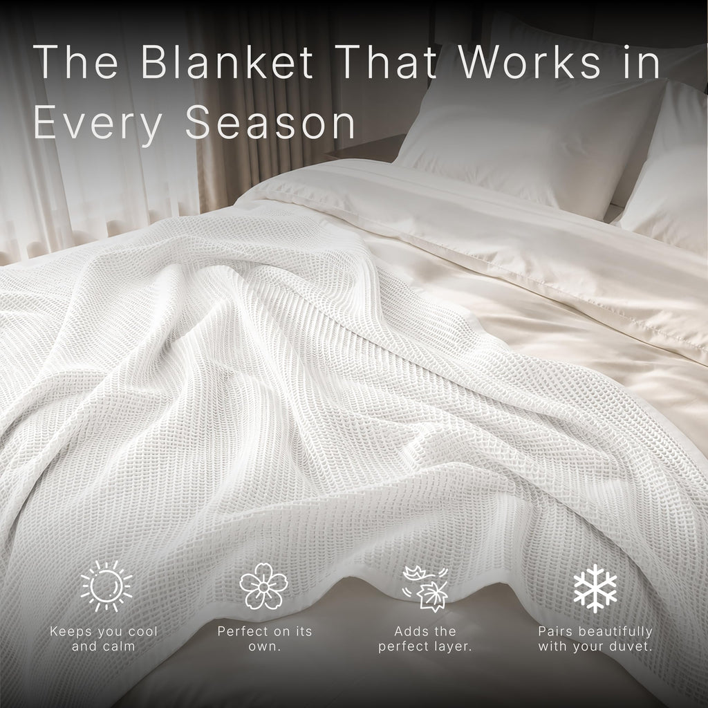 Certified 55"X60" Throw 100% Organic Cotton Waffle Blanket-White