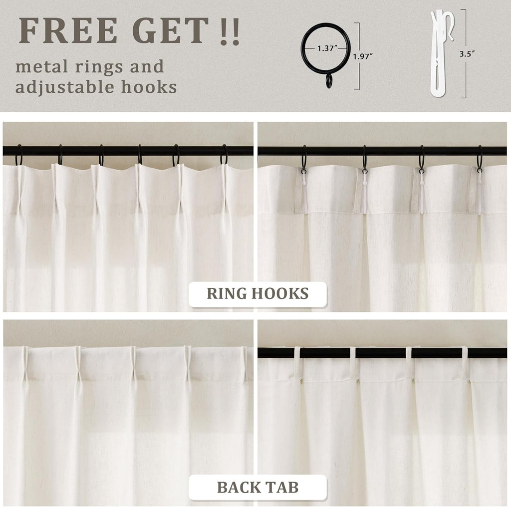Natural Pinch Pleated Linen Curtains 72 Inches Long 72 Inch Wide | Semi Sheer Light Filtering, Shower Curtain 72x72