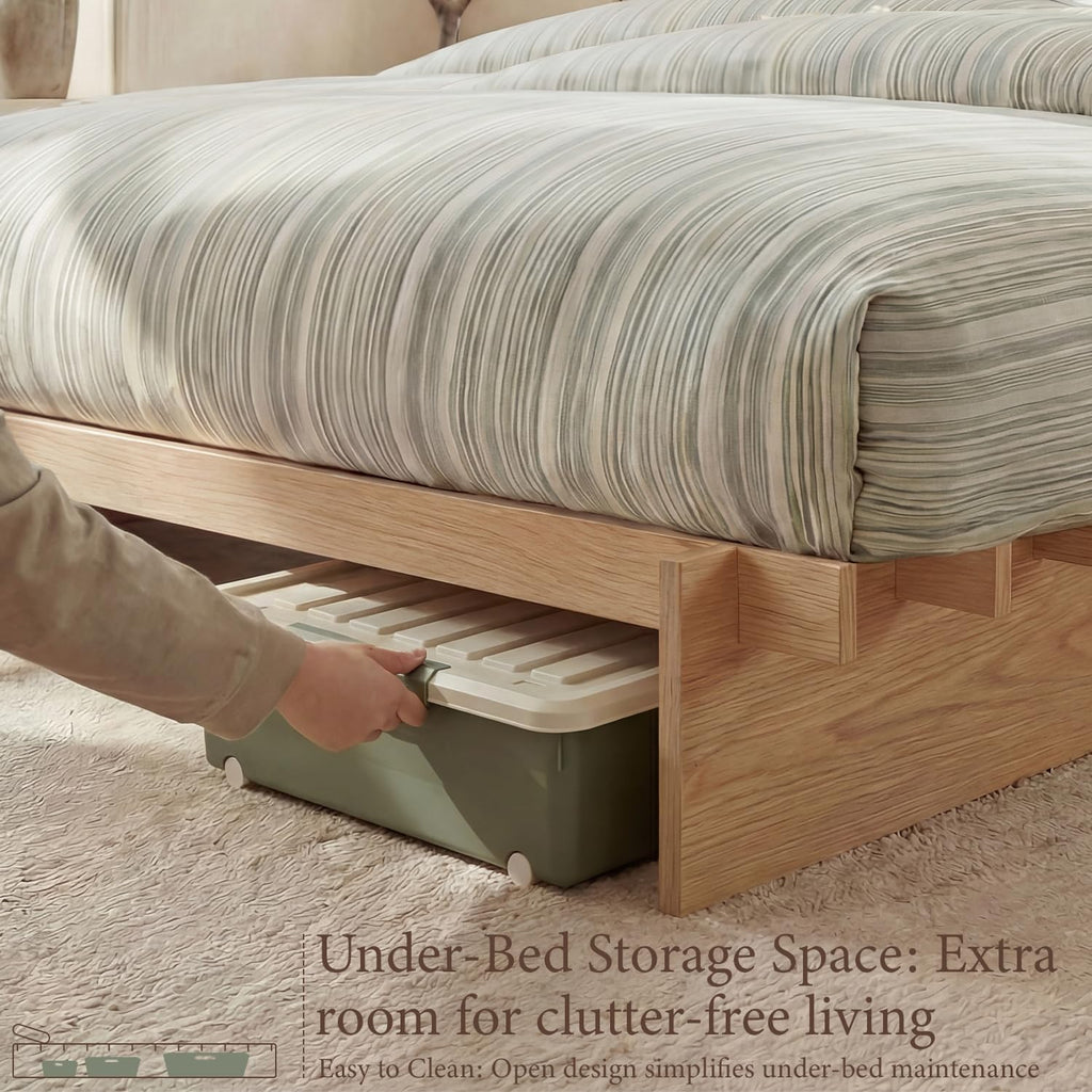 Wood Platform Bed Frame, Platform Bed Frame with Wooden Slats, 10 Min Tool Free Assembly, Japanese