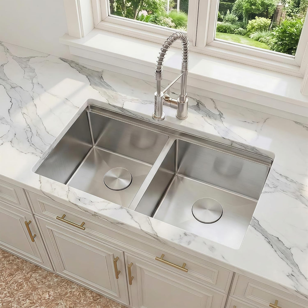 30 Inch Sink Undermount Double Bowl, 16 Gauge 50/50 Double Bowl Stainless Steel Workstation Sink, 30"x18"x10" Large