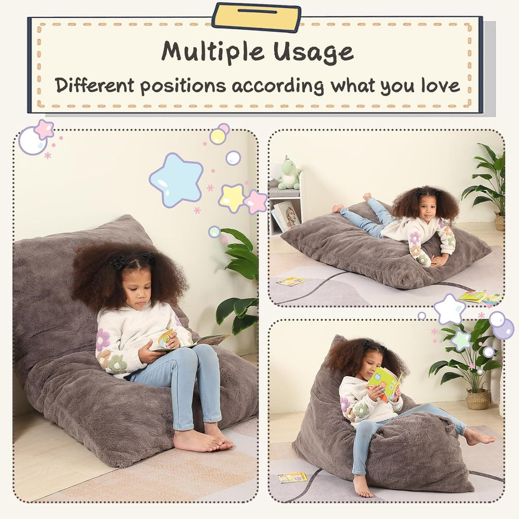 In-1 Kids Bean Bag Chair, Giant Pillow Floor Cushion, 35" x 50" x 10", Dark Brown