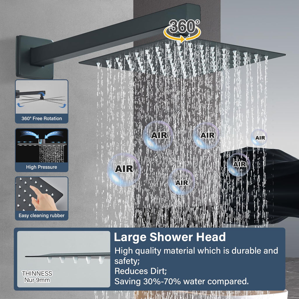 Shower Faucet Set with Handheld 8 Inch Matte Black Shower Head