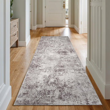3x7 Washable Runner Rug: Modern Abstract Carpet GrayCream