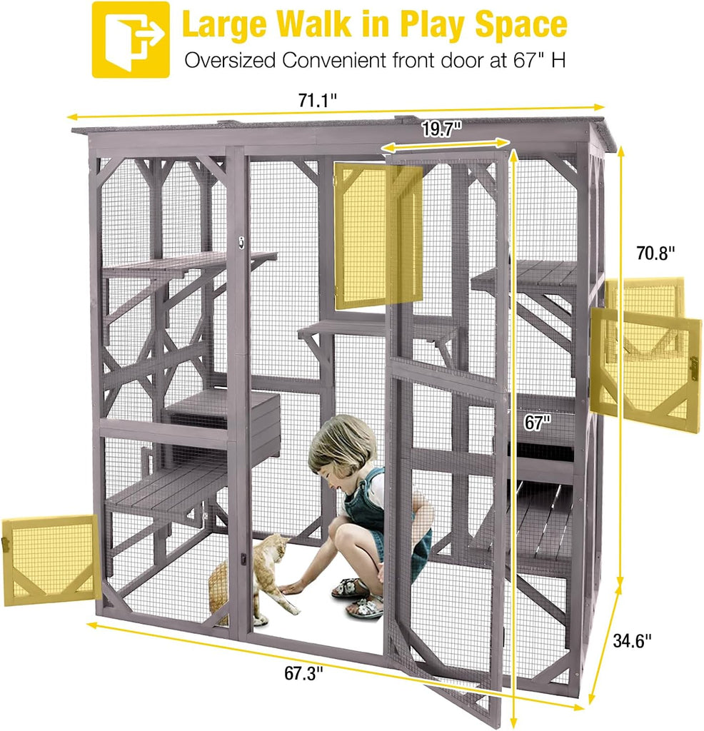 Extra Large Window Catio 5-Level Outdoor Cat Enclosure with Cover
