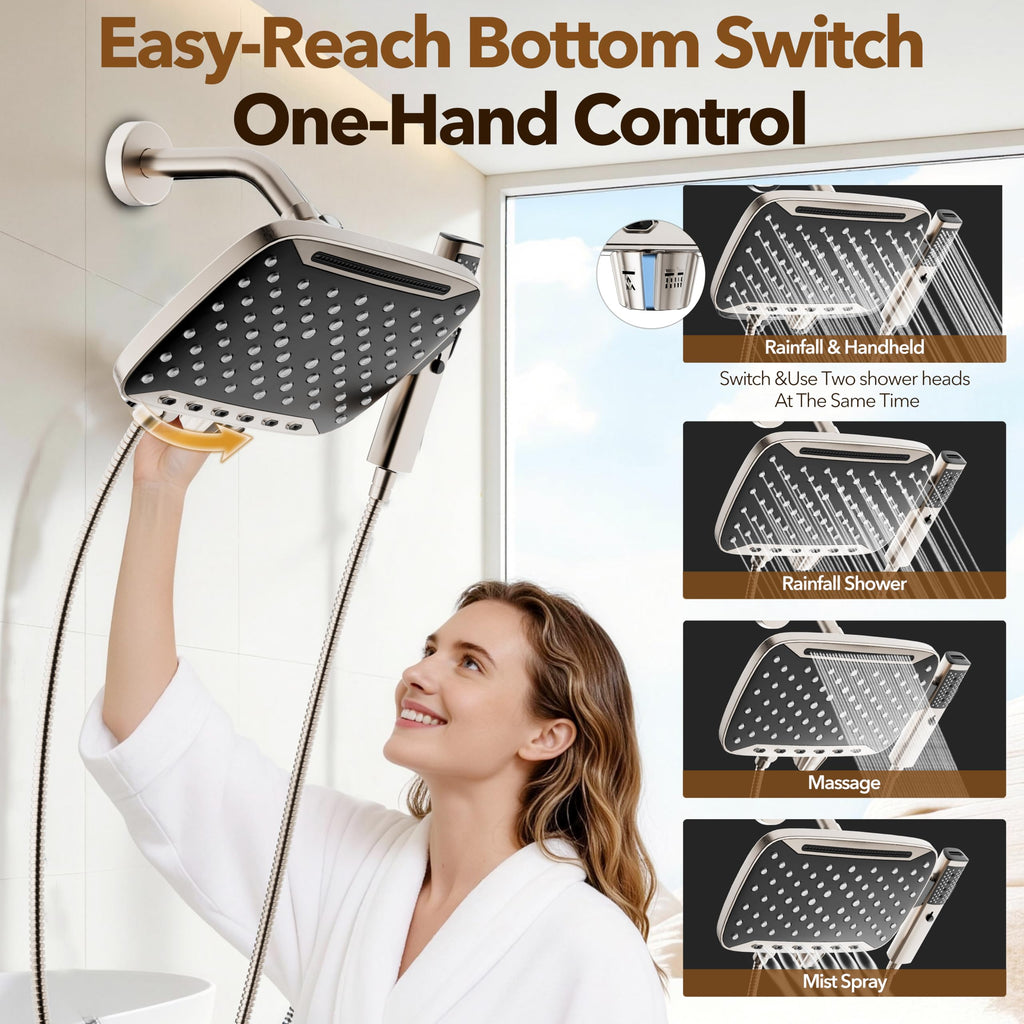 High Pressure Rain Shower Head with Handheld Spray Brushed Nickel