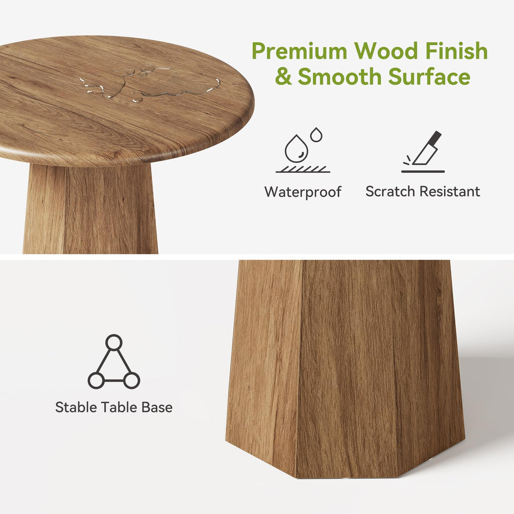 31.5" Round Dining Table for 4, Wood Kitchen Table, Small Dinner Table with Wooden Tabletop and Octagonal Base s