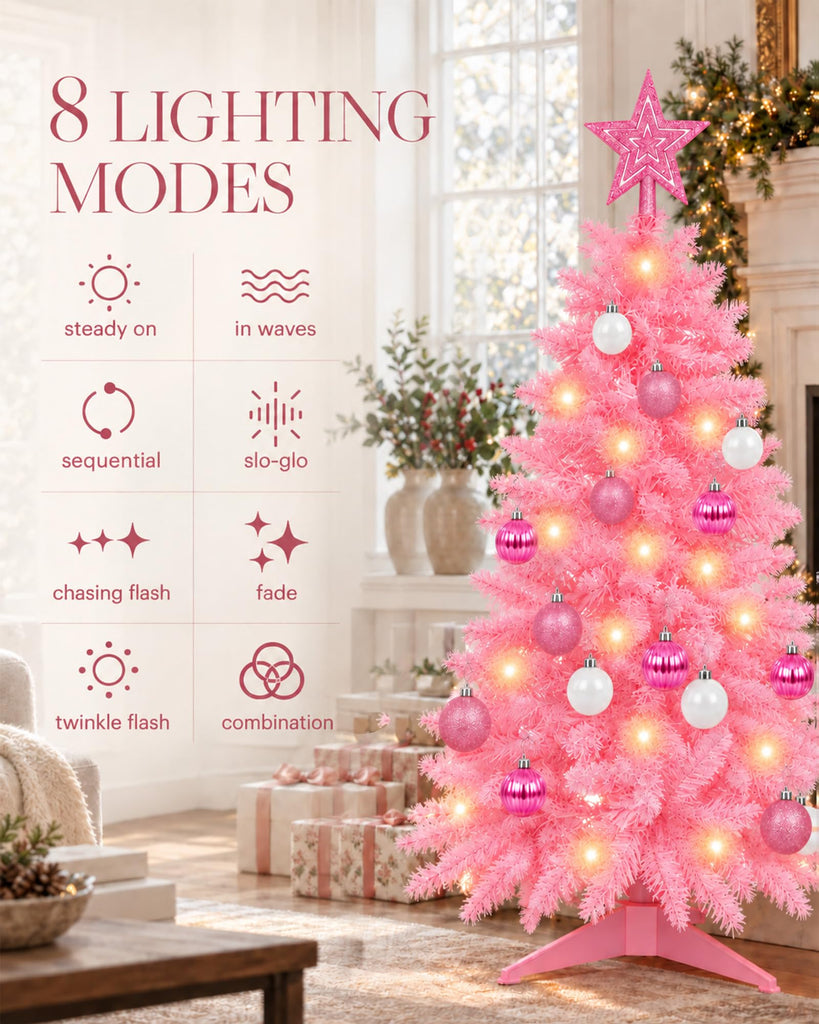 Pink Christmas Tree 3ft Small Christmas Tree Artificial Mini Xmas Tree for Tabletop, Home, Office