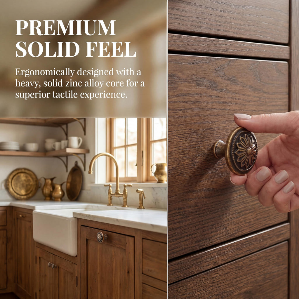 Antique Brass Cabinet Knobs 10 Pack,Heavy Duty Solid Zinc Alloy Vintage Cabinet knobs,1-2/5"Dia Round Kitchen Cabinet