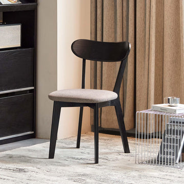 Oak Dining Chairs Set of 4, Solid Wood Upholstered Kitchen Chairs with Curved Backrest, Mid Century Modern Dining