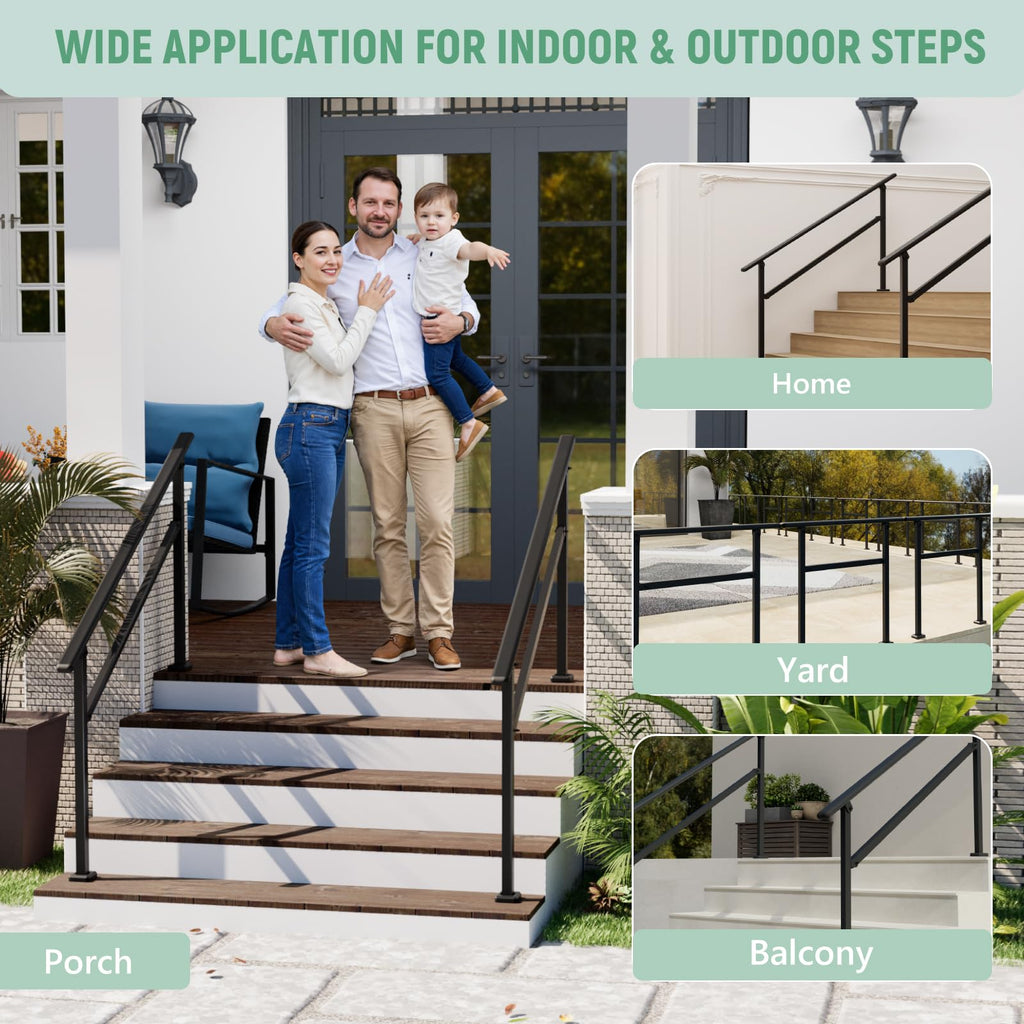 2 Pack Hand Rails for Outdoor Steps, 4-5 Step Railing for Stairs, Adjustable Porch Railing, Hand Rails for
