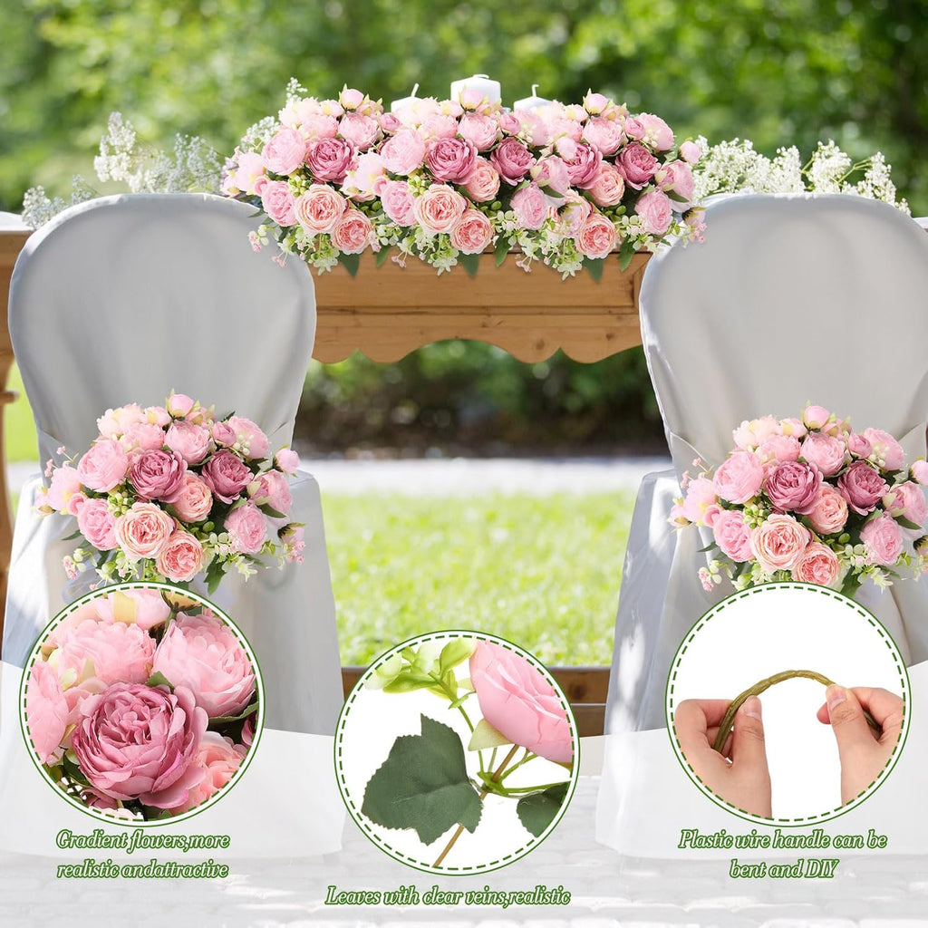 Bundles Artificial Peonies Flowers,Russet Red, Light Pink - Set of 8