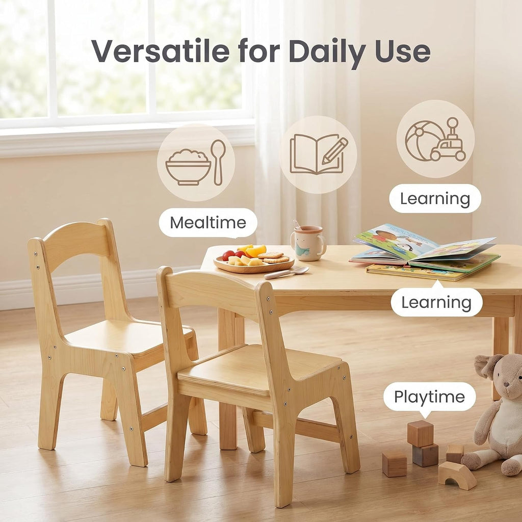 Solid Wood Toddler Chair -Ergonomic Kids Wooden Chair with Anti-Slip Feet, Rounded Corners, Easy Clean Finish