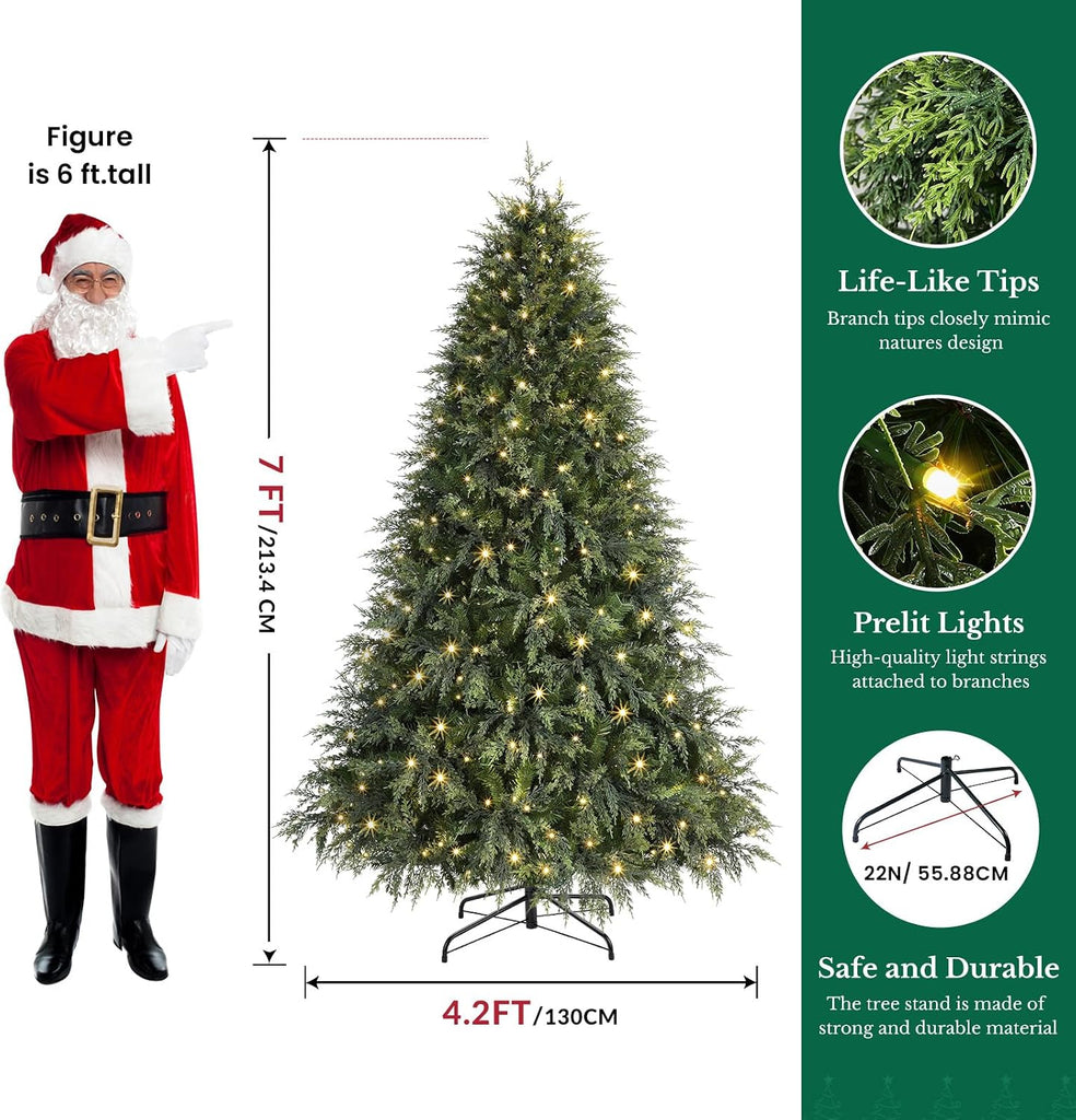 Prelit Artificial Cypress Christmas Tree, Dual Color Lights