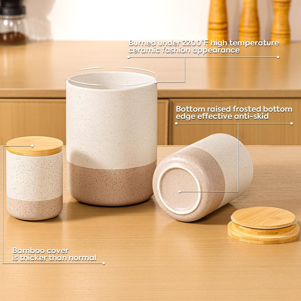 Canisters Sets Countertop Ceramic Kitchen Canisters Food Storage Jar with Airtight Wood Lids & Spoons & - Set of 4
