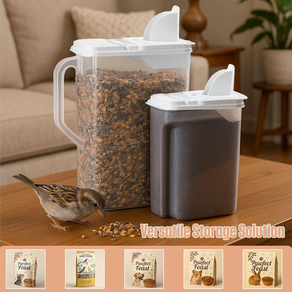 Pet Food Storage Containers - 2 Count Bird Seed Dispenser with Pour Tight Lids and Easy Pour Spouts, 8 Qt and 3.5 Qt