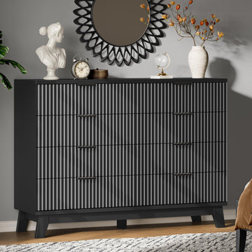 Fluted Dresser with 8 Drawers, 54" Wide Modern Chest of Drawers with Metal Handle, Wooden Dresser TV Stand, Wood