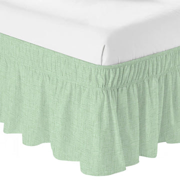 Light Green Bed Skirt 16 Inch Drop, Adjustable Elastic Bedskirt Dust Ruffle for Bed, Rustic
