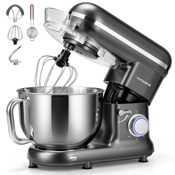 Stand Mixer, 6-Quart Tilt-Head Kitchen Mixer with Bowl, Gray