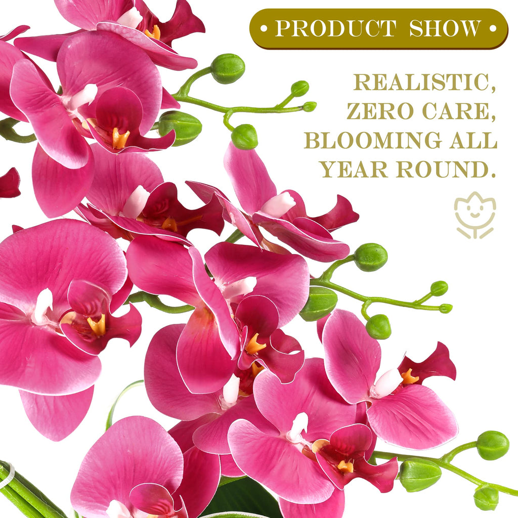 Orchids Artificial Flowers, Fuchsia with Gold Vase