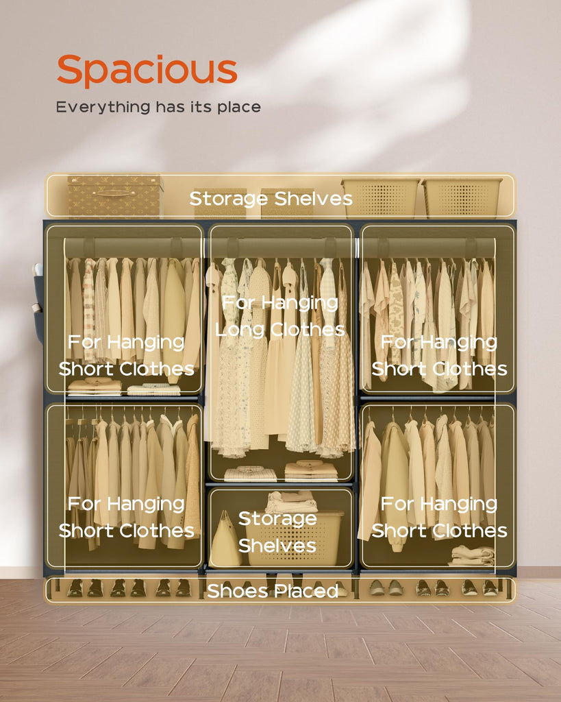 Clothes Rack, Portable Closet, 81.5 Inch Large Capacity Wardrobe Closet, Clothes Storage Organizer with Shelves and 5