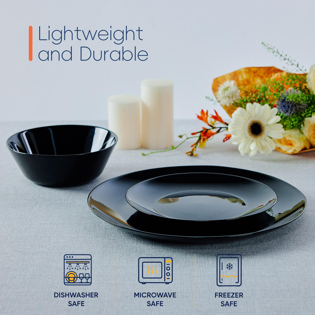 Dinnerware Sets for 4, 12 Piece Black Opal Glass Dish Set