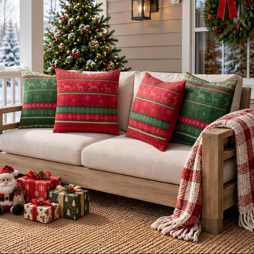 Christmas Pillow Covers, Snowflake Pine Tree Reindeer Throw Pillow Covers, Nordic Farmhouse Winter Holiday Decorative