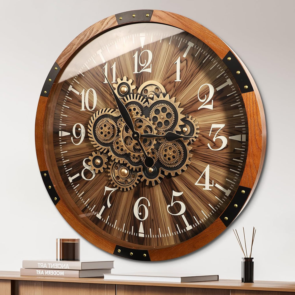 Wall Clocks for Living Room Decor, Large Real Moving Gears Clock, Vintage Industrial Oversized Rustic Farmhouse Kitchen Office Fireplace...