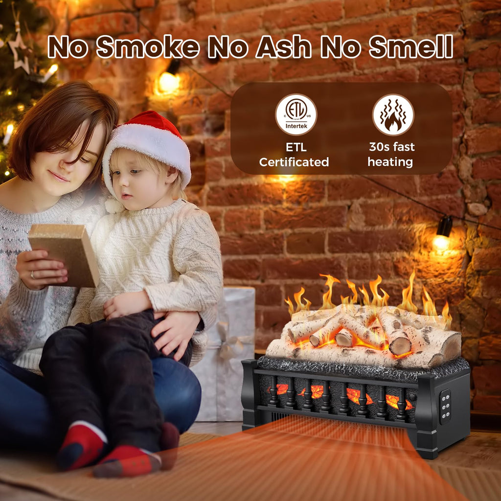 Electric Fireplace Insert Log Heater 21 Inches, 5 Flame Brightness, Multiple Flicker Speed, 750w/1500w Heating