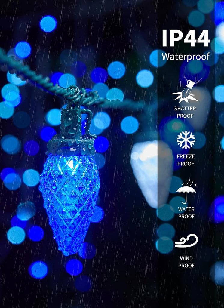 C9 LED Christmas Lights Outdoor, 81 Feet 100 LED String Lights with Timer & 8 Lighting Mode,Blue and White