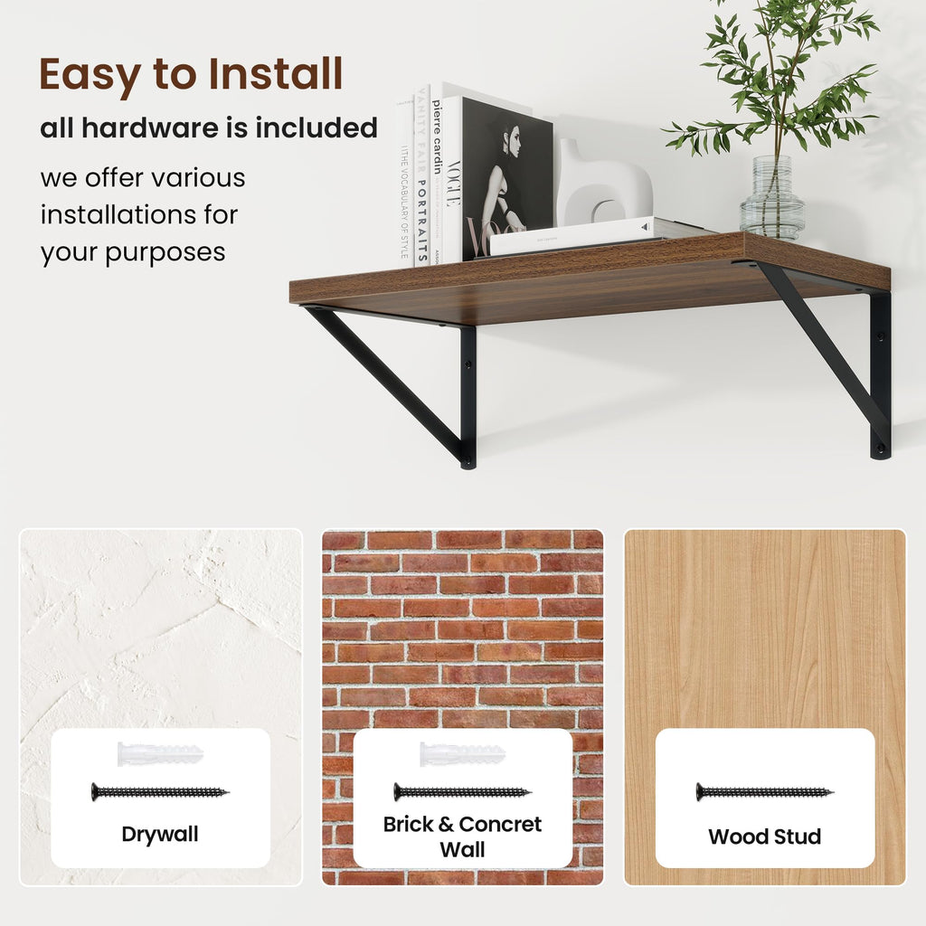 Deep Floating Shelves, 18'' x 10'' Walnut Wall Shelves Set of 2