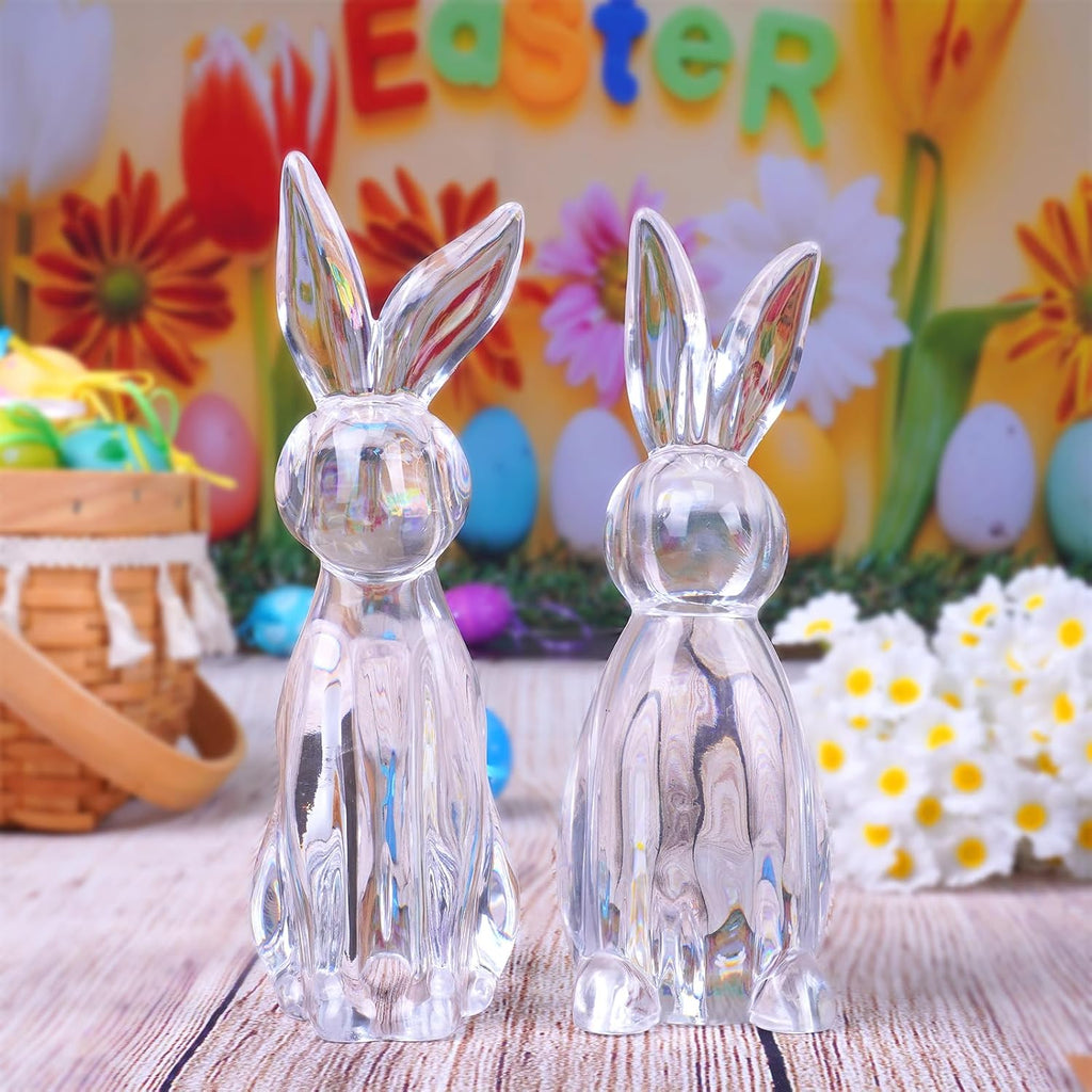Easter Rabbit Statues, Elegant Bunny Figurines for Easter Decorations, Clear Rabbits Figurines Decor Table - Set of 2