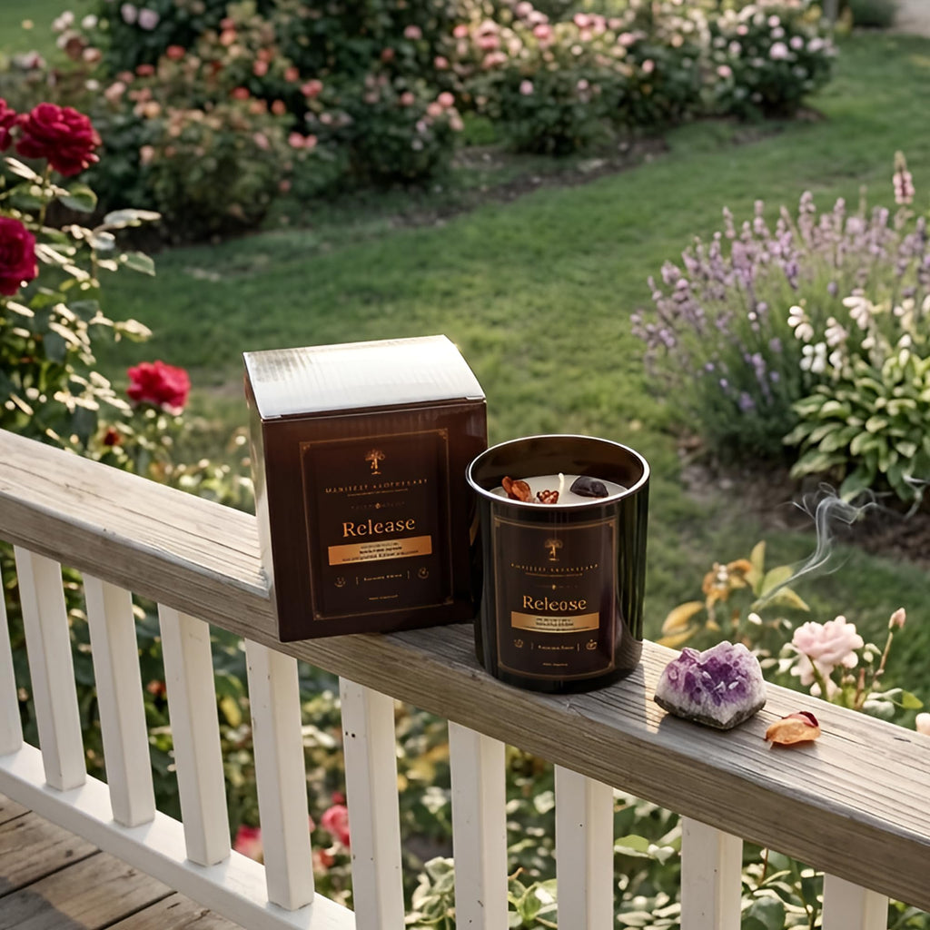 Aromatherapy Scented Candle for Women & Men - Infused with Rose Petals, Cannabis, & Amethyst Crystals - 100% Cotton