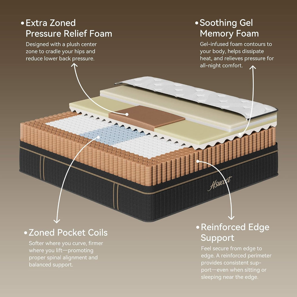 King Mattress 12 Inch, Luxury Hybrid Mattress King Size Bed in a Box for All Sleeping Positions, Gel Memory Foam &