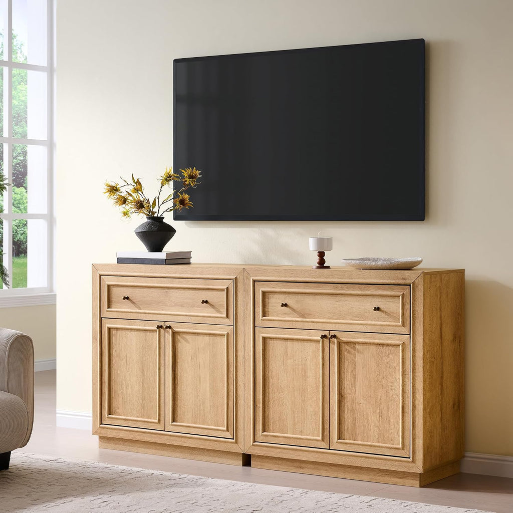 63" Mid Century Modern TV Stand, Modular Entertainment Center for TVs Up to 70", Media Console with 4 Doors, 2