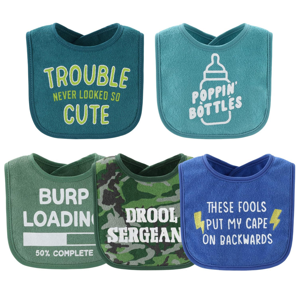 Baby Boy Terry Bibs Set of 10-100% Cotton, Soft, Absorbent Baby Bibs, Toddler Boy Set, Newborn & Infant Bib - Oh Boy!
