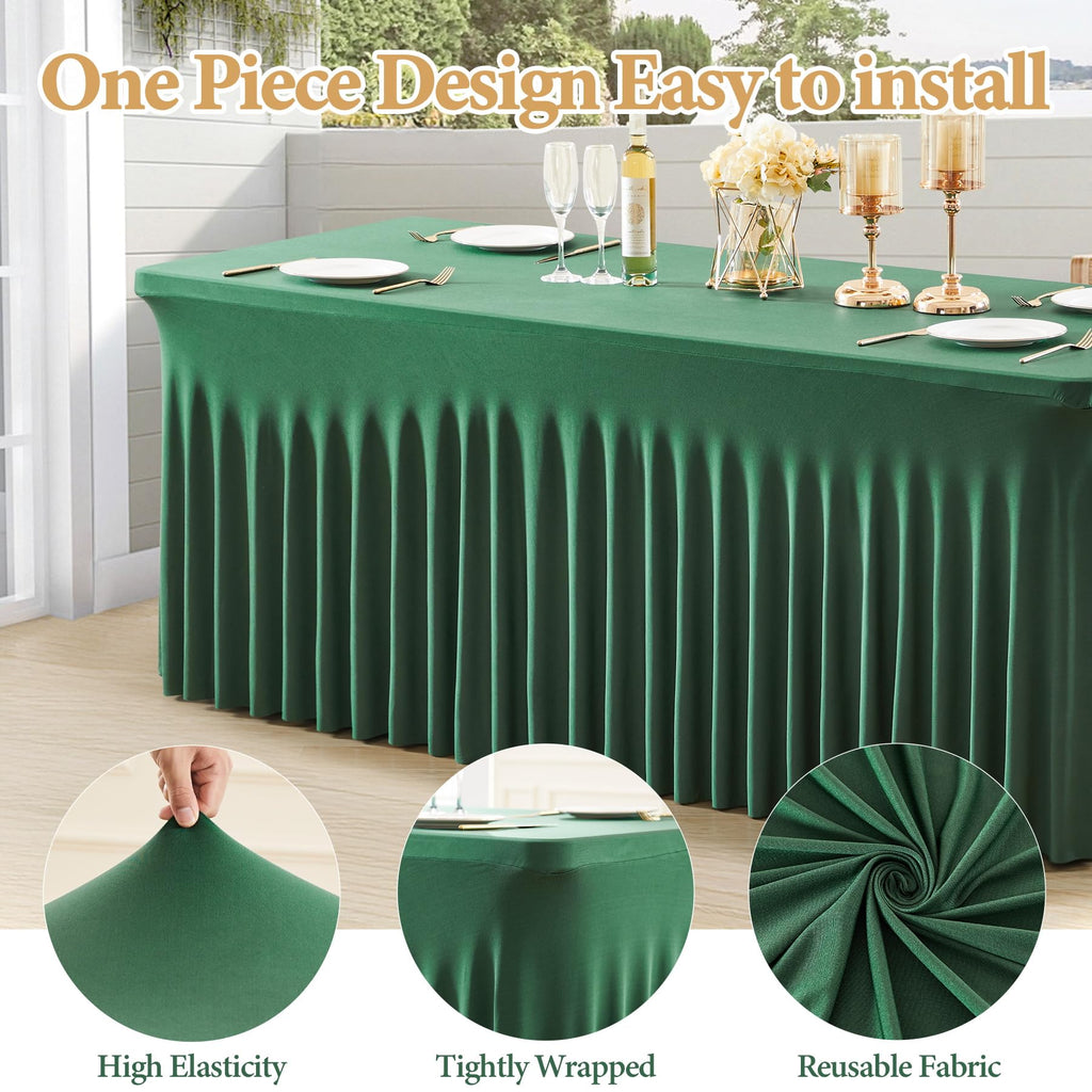 2 Packs Green Spandex Table Clothes for 4 Foot Rectangle Table, Spandex Table Covers 4FT Stretch Table Skirts Wrinkle