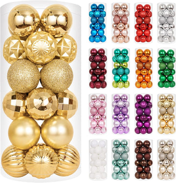 Gold Christmas Ornaments for Tree Decorations, Small Shatterproof Christmas Ball Ornaments Set, Perfect Plastic - Set of 24
