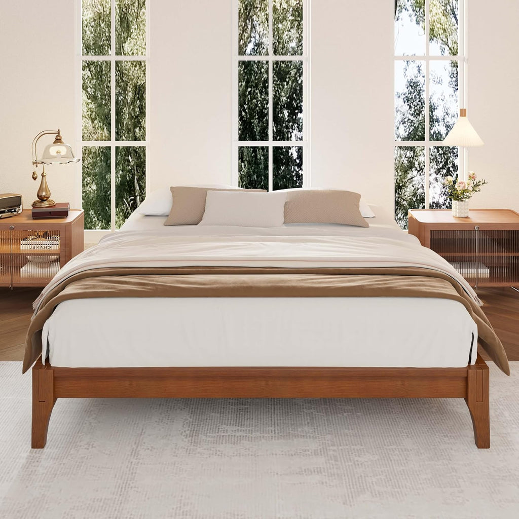 12" Japanese Low Profile Wood Queen Platform Bed Frame No Headboard (Brown)
