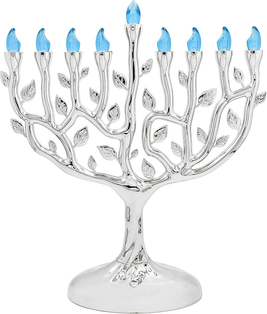 LED Electric Silver Hanukkah Tree of Life - Battery or USB Powered - Includes a Micro USB 4' Charging Cable (1-Pack
