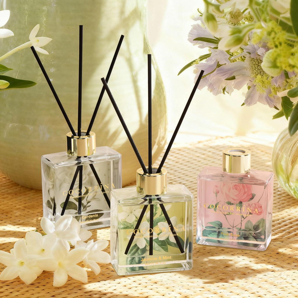 Reed Diffuser Set of 3-3 Pack/ 3.04 Fl.oz Diffuser with 24 Sticks Pink Rose/Gardenia/Jasmine & Mint, Reed Diffuser