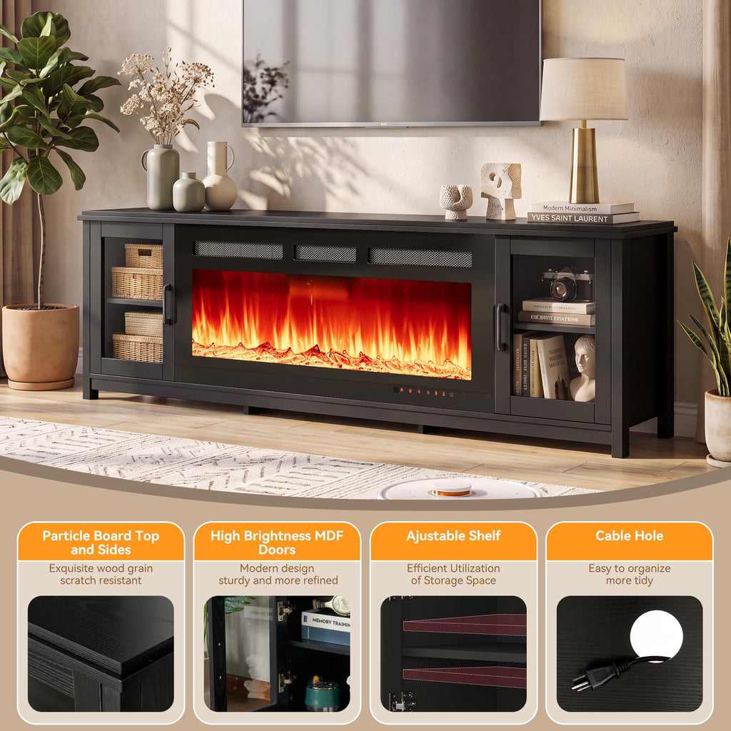 80" Fireplace TV Stand, Modern Entertainment Center with 50" Electric Fireplace for TVs Up to 90", TV Console, All