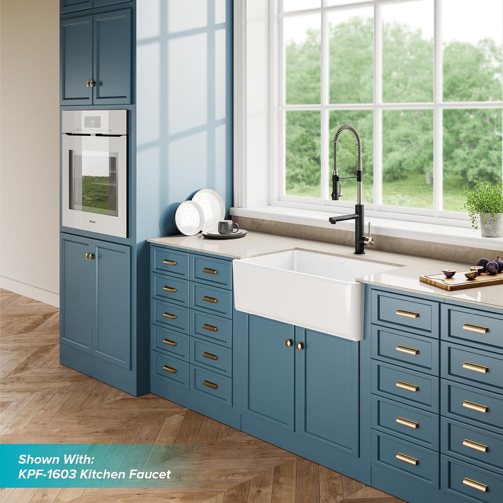 KFR1-33GWH Turino Reversible 33-inch Fireclay Farmhouse Flat Apron Front Single Bowl Kitchen Sink with Bottom Grid in