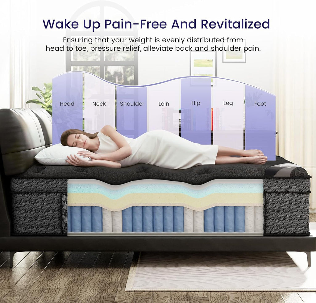 (High-End Upgraded) Luxury 18 Inch King Size Hybrid Mattress in a Box | with Gel Memory Foam & Pocket Springs, 7-Zone