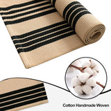 Outdoor Patio Rug 5'x7', Black and Tan Striped Outdoor Rugs Machine Washable Area Rugs Cotton Hand W